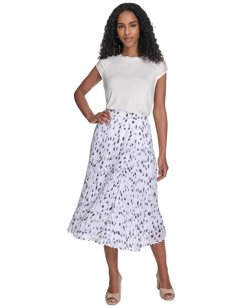 Calvin Klein Petite Dot-Print Pleated Midi Skirt