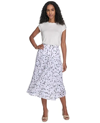 Calvin Klein Petite Dot-Print Pleated Midi Skirt