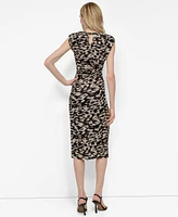 Dkny Petite Printed Mesh Ruched Bodycon Midi Dress