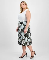 Kasper Plus Floral-Print Pull-On Midi Skirt