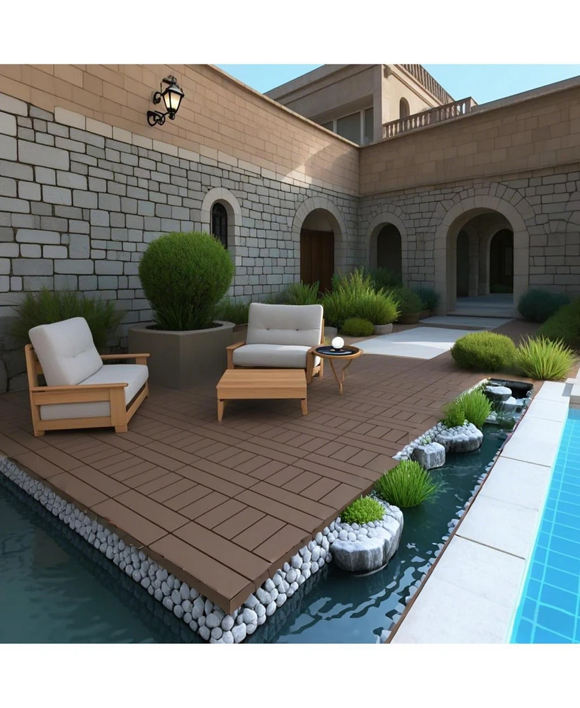 12" Deck Tiles, Diy Interlocking, Indoor/Outdoor, Easy Install, 44pcs Red Brown