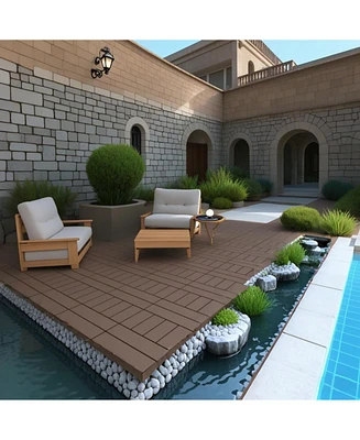12" Deck Tiles, Diy Interlocking, Indoor/Outdoor, Easy Install, 44pcs Red Brown