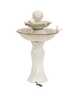 27" H 2-Tier Ceramic Water Fountain - Outdoor Water Feature for Patio, Yard, Balcony - Garden Fountain - White