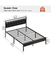 Hausource Queen Size Upholstered Bed Frame with Pu Leather Headboard