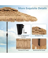 Gymax 7 Ft Hawaiian Style Umbrella Sun-proof Thatched Patio Tiki Umbrella w/8 Ribs