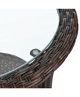 Mondawe Outdoor Leisure Set, 2 Rattan Single Chairs with A Glass Round Table