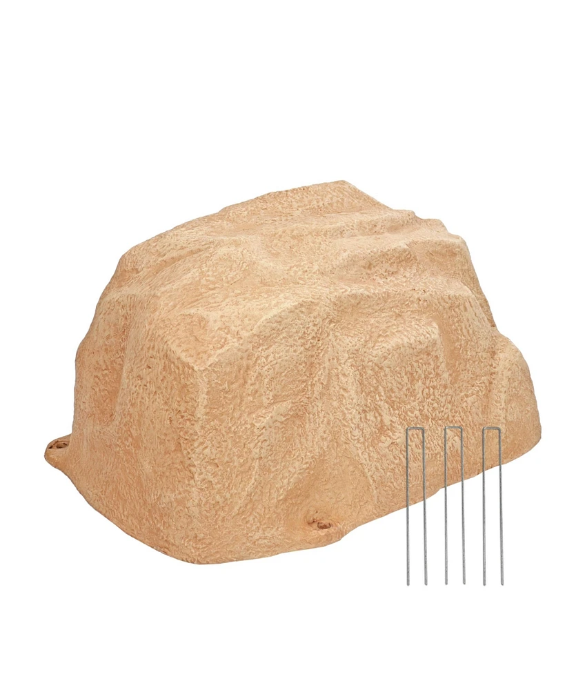 Outdoor Low-Profile Polyresin Landscape Rock Septic Cover with Stakes