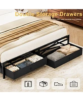 Hausource King Size Bed Frame with Storage Headboard No Box Spring Needed
