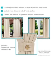 52 x 107.5-Inch Outdoor Room-Darkening Curtains with Grommet Top - Includes Tieback - Beige - Set of 2