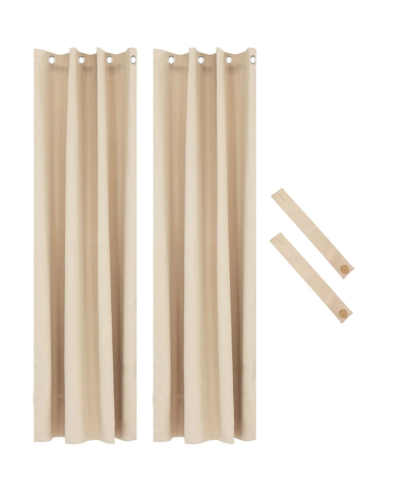 52 x 107.5-Inch Outdoor Room-Darkening Curtains with Grommet Top - Includes Tieback - Beige - Set of 2