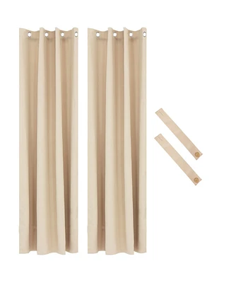 52 x 107.5-Inch Outdoor Room-Darkening Curtains with Grommet Top - Includes Tieback - Beige - Set of 2