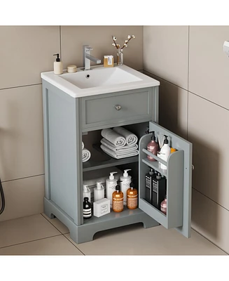 20" Bathroom Vanity with Sink, Bathroom Cabinet with Soft Closing Door, Storage Rack and Adjustable Shelve, Grey