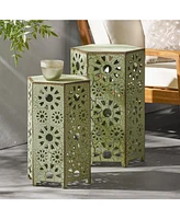 Sunburst Iron End Table Set - Crackle Teal, Blue, or Green