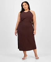 Bar Iii Trendy Plus Halter-Neck Linen-Blend Midi Dress, Exclusively at Macy's