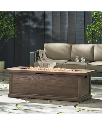 56" Rectangular Outdoor 50,000 Btu Propane Fire Pit, Brown Wood Pattern (Tank Cover not Included)