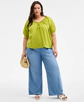 On 34th Trendy Plus Braided-Trim Short-Sleeve Top, Exclusively at Macy's