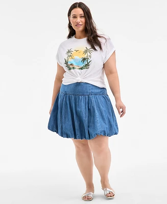 On 34th Trendy Plus Denim Bubble-Hem Mini Skirt, Exclusively at Macy's