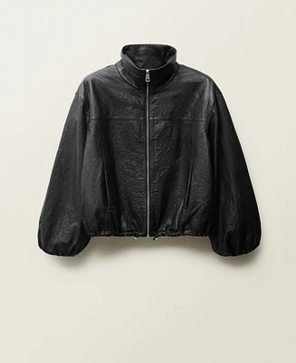 Mango Women's Oversized Leather Jacket