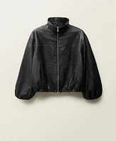 Mango Women's Oversized Leather Jacket
