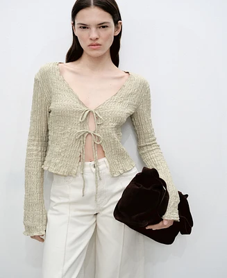 Mango Women's Cotton Texture Ties Cardigan Sweater