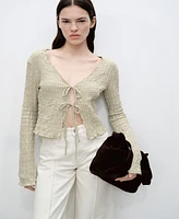 Mango Women's Cotton Texture Ties Cardigan Sweater