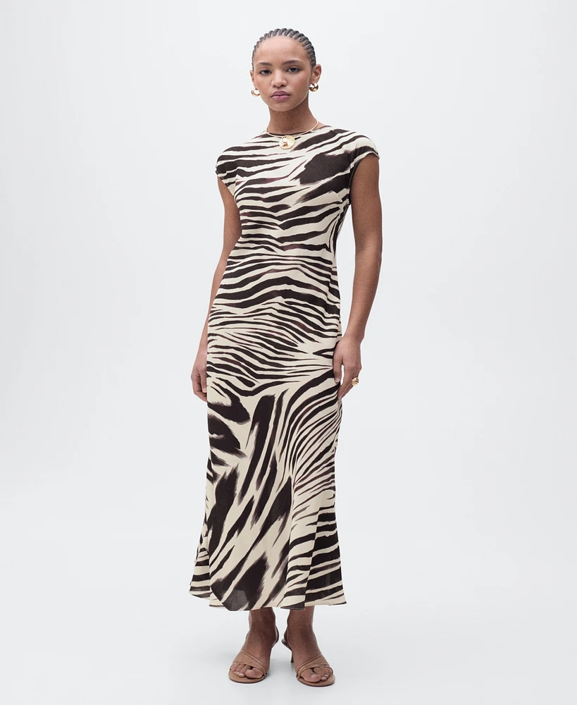 Mango Women's Zebra-Print Midi Dress