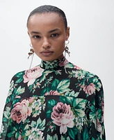 Mango Women's Floral-Print Turtleneck Blouse