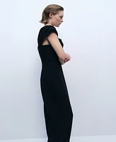 Mango Women's Draped Neckline Long Jumpsuit