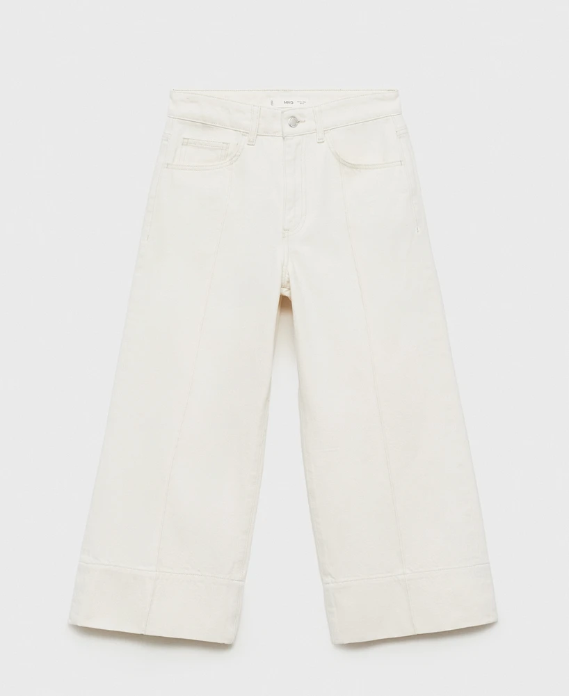 Mango Women's Seam Detail Wide Leg Cropped Jeans