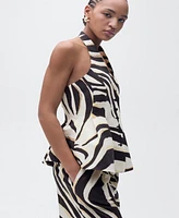 Mango Women's Zebra-Print Linen-Blend Vest