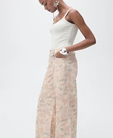 Mango Women's Floral-Print Wide Leg Jeans