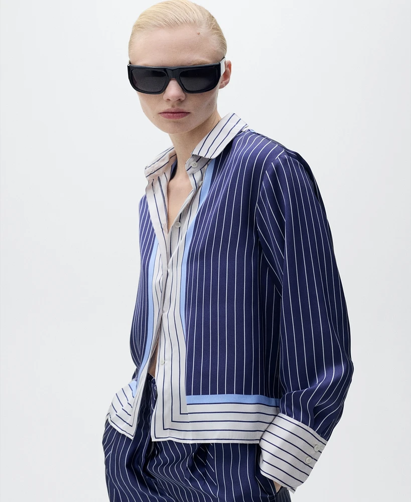 Mango Women's Combined Stripes Satin Shirt
