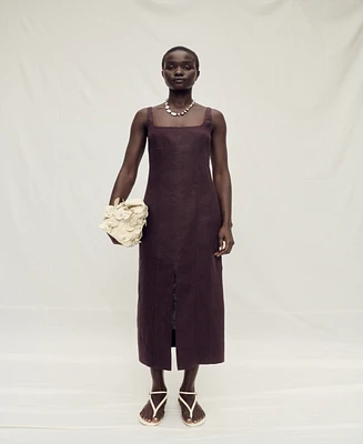 Mango Women's Front Opening Linen Midi Dress