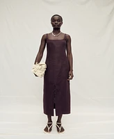 Mango Women's Front Opening Linen Midi Dress