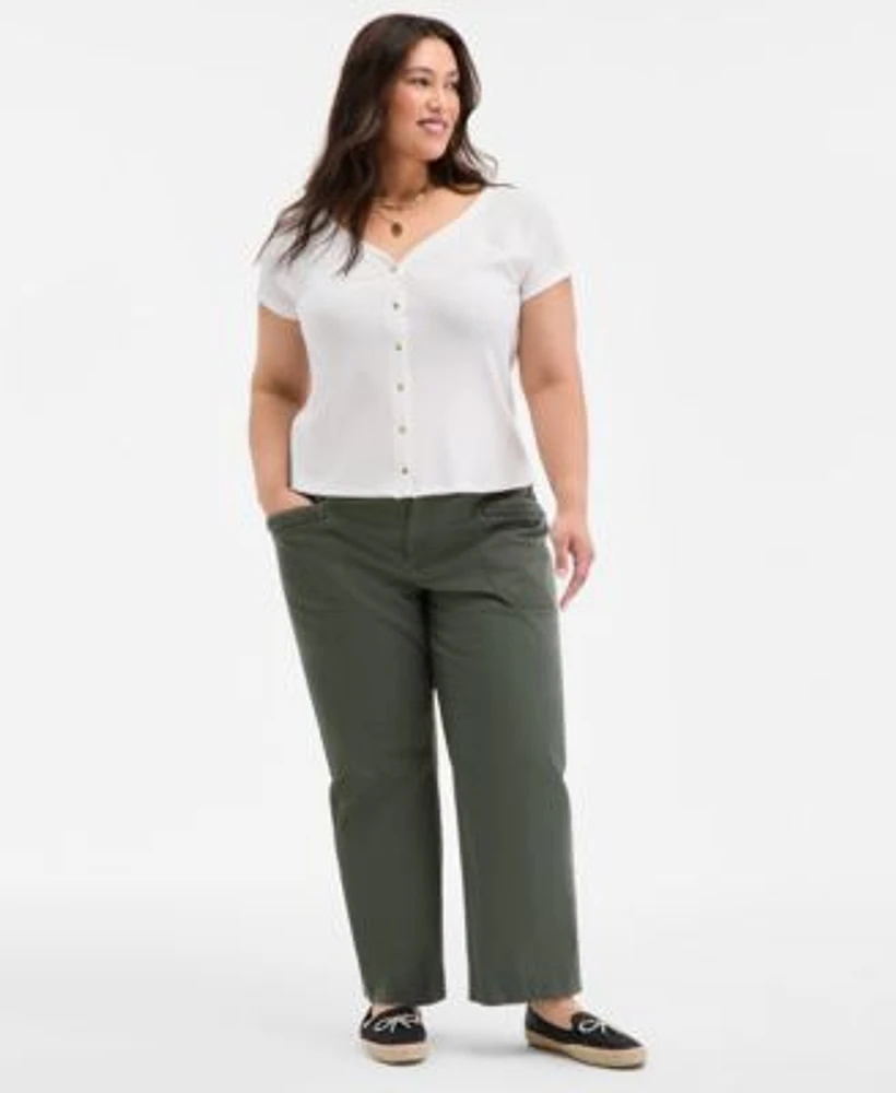 On 34th Trendy Plus Size Snap Front T Shirt Braided Trim Cargo Pants Exclusively At Macys