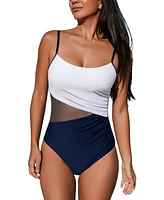 Cupshe Women's Scoop Neck Cutout Back Hook Mesh One Piece Swimsuit