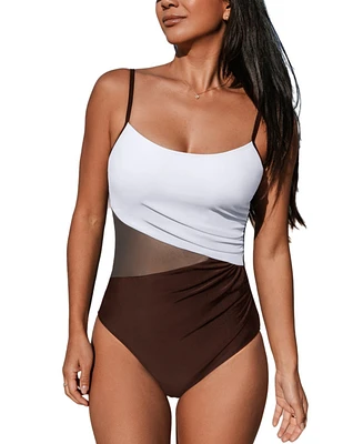 Cupshe Women's Scoop Neck Cutout Back Hook Mesh One Piece Swimsuit