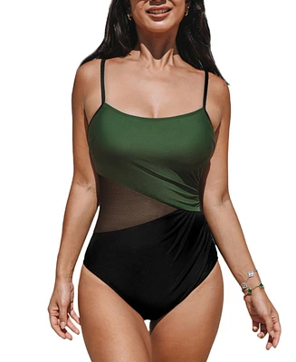 Cupshe Women's Scoop Neck Cutout Back Hook Mesh One Piece Swimsuit