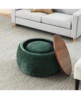 Multifunctional Round Ottoman Coffee Table with Wood Lid Hidden Seat and Storage for Bedroom or Living Room No Assembly Needed-The Pop Home