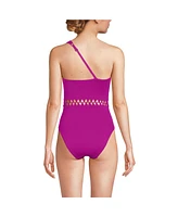 Lands' End Women's Macrame One Shoulder High Leg Piece Swimsuit