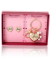 Juicy Couture Gold-Tone Heart Keychain & Earring Set with Crystal Accents
