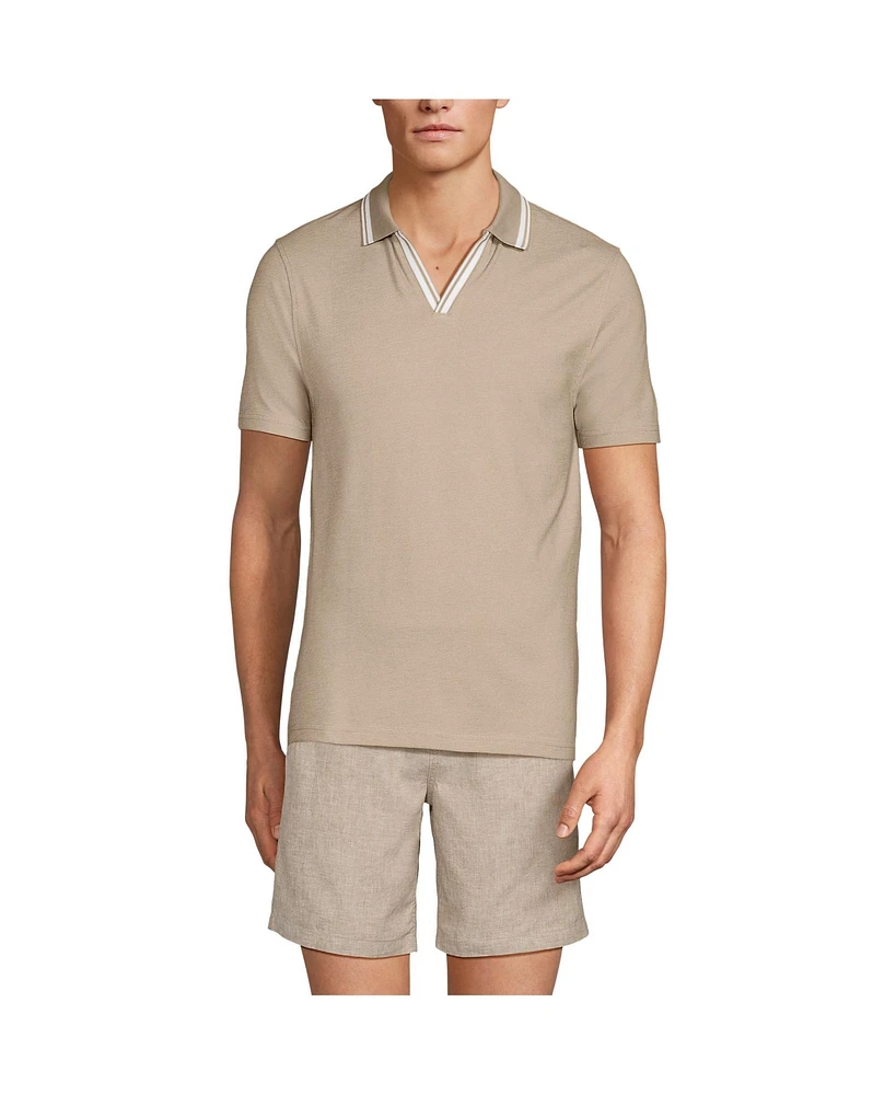 Lands' End Men's Short Sleeve Pique Johnny Collar Polo