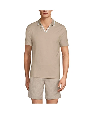 Lands' End Men's Short Sleeve Pique Johnny Collar Polo