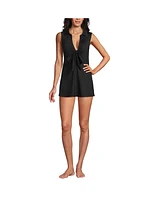Lands' End Women's Polo Collar Tie Front Swim Dress Swimsuit