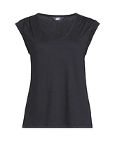 Lands' End Women's Linen Blend Cap Sleeve Gathered Shoulder Tee