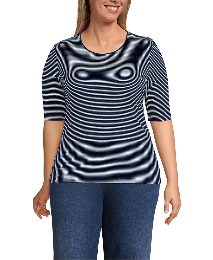Lands' End Plus Lightweight Jersey Skimming Elbow Sleeve Crew Neck T-shirt