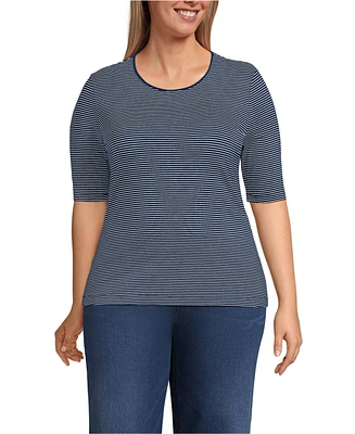 Lands' End Plus Lightweight Jersey Skimming Elbow Sleeve Crew Neck T-shirt