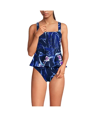 Lands' End Women's Smocked Tankini Top and High Waisted Bottoms Swimsuit Set