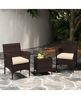 3 Pcs Outdoor Conversation Set with Cushioned Seat & Tempered Glass Tabletop