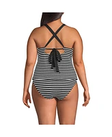 Lands' End Plus Crochet High Neck Tankini Top